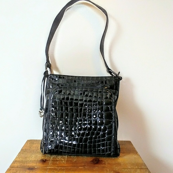 Brighton Croc Embossed Patent Leather Shoulder Bag